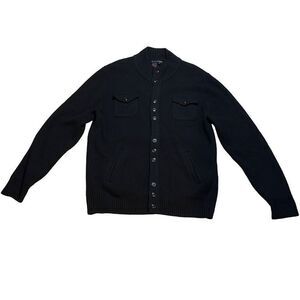 Tulliano Men's Black Ribbed Knitted Buttoned Long Sleeve Wool Cardigan Size XL